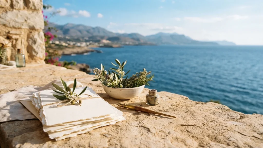 AI-generated illustrative Chania planning still life, created with Depositphotos; not a real venue or official record.